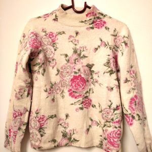 Korean Angora Flower Printed Pullover