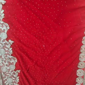 Georgette Stone Work Red Saree