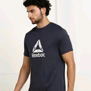 REEBOK Men Printed Round Neck Dark Blue Tshirt