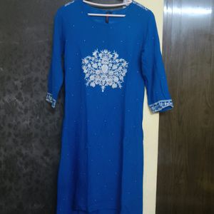 Blue Embroidered Kurta Set With Palazzo