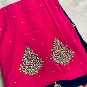 Pink Diamond Work Heavy Saree With Blouse