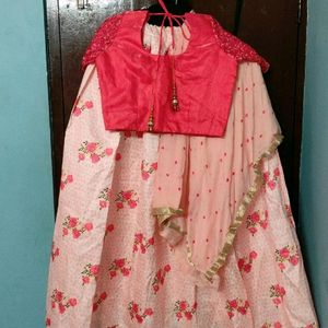 New Peach Tusshar Silk Lehenga