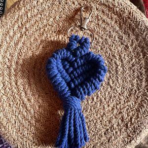 Macrame heart Keychain - Blue