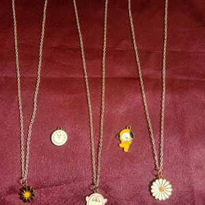 3 Korean Necklaces And 2 Pendents