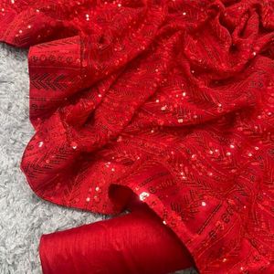 Red Sequence Saree