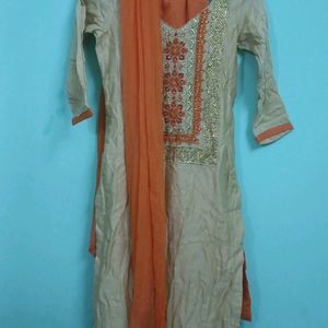 Beige Orange Salwar Kameez Set