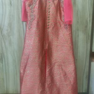 Pink Ethnic Front Cut Gown For Women