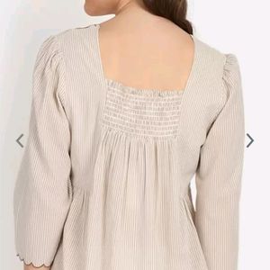 STRIPPED EMBROIDERED TOP WITH BELL SLEEVES