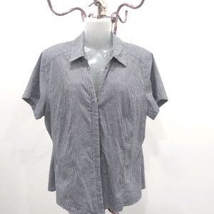 Navy Blue & White checkered Button Up Top
