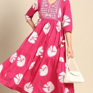 Pink Anarkali Kurta And Trousers Set For Women