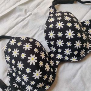 Black Floral Padded Bra For Women