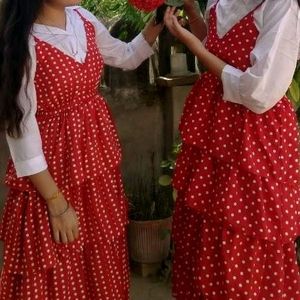 Beautiful Red Frock With White Shirt Inner