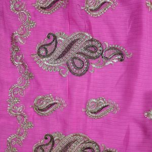 Pink Saree With Stitched Blouse & Free Peticoat