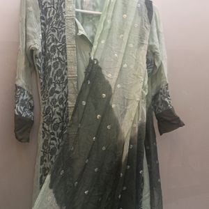 double shade gown with joint shrug and dupatta