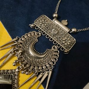 Boho Oxidised Necklace Set With Earrings