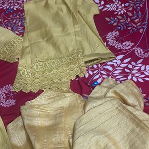 New Mustard Kurta Set With Dupatta