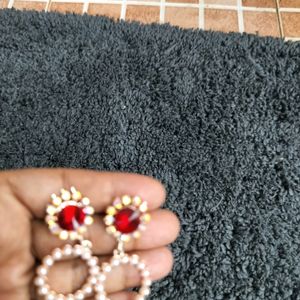 Red Earrings With Pearl