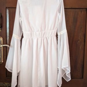 White A-line Dress with Bell Sleeves