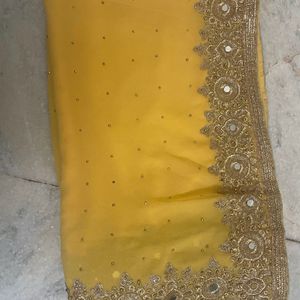 Heavy Yellow Saree For Haldi