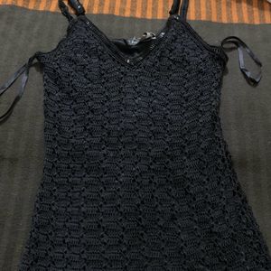 Black crochet dress with cutdana overall on neck