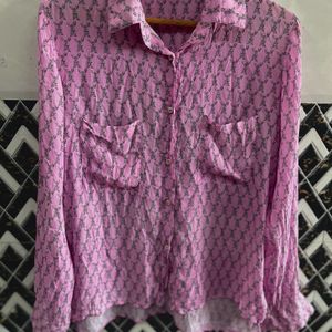 Pink Printed Silk Shirt Women’s Fashion