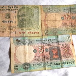Three 5rs And Two 10rs Notes.