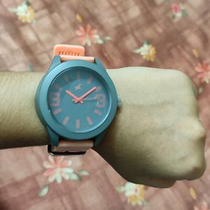 Fastrack Watch (Orange Strap With Ash Dial)