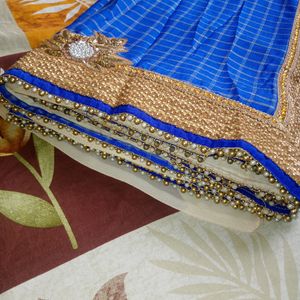 Two Part Saree..Half Check And Other Plain