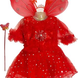 Girls Red Cotton Blend Frocks & Dresses