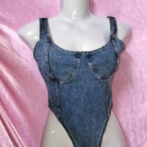 Denim Strechable Corset Bodysuit