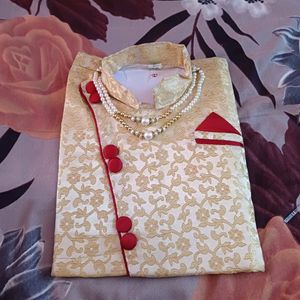 Kids Sherwani With Pearl Mala