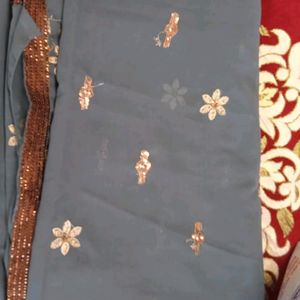 New Ash Georgette Sequence Saree