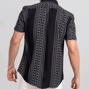 Stylish Black Shirt with White Motif Design - M/4