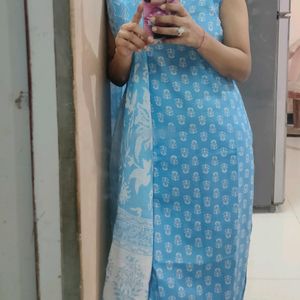 Sky Blue Kurta Set With Dupatta