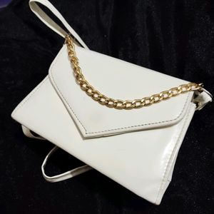 White Slingbag With Golden Chain And Superb Look