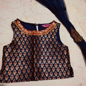 Girls' Party Wear Plazo And Crop Top With Dupatta