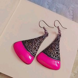 Neon Pink Oxidised Earrings