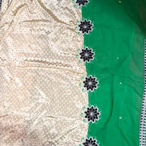 Green And Gold Embroidered Fancy Saree
