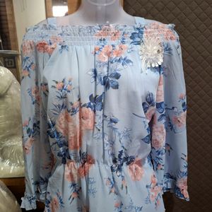 Floral Blue Off Shoulder Top