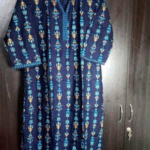 Women Blue Printed Cotton Kurti