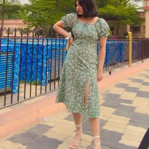 Green Floral Print Dress