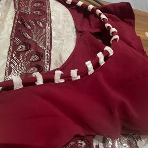 Cream Colour Saree With Maroon Border