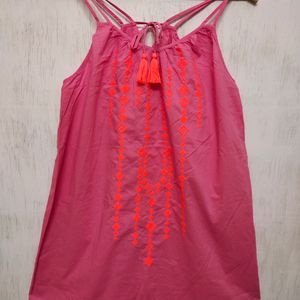 🌺 Barbie  Pink Dress With Neon Block Embroidery