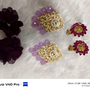 Vibrant Purple and Pink Traditional Earrings