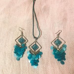 Light Blue Colour Necklace Set With Earrings