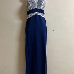 Korean Long Navy Blue Designer Gown