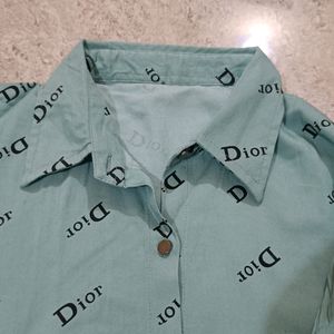 Sea Green Shirt Pattern Crop Top