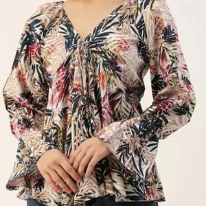 Floral Print Bell Sleeves Peplum Top.