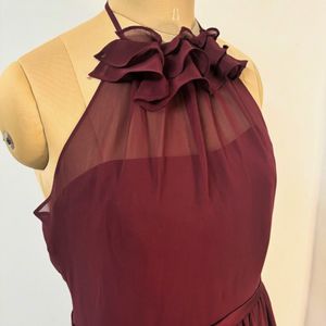 Maroon Gown With Floral Neck Detailing