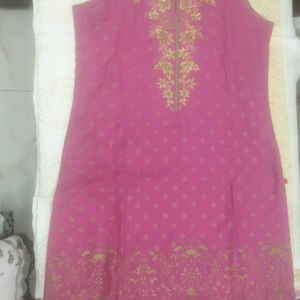 Biba Hot Pink Cotton Sleeveless Neck Embroidery Ku